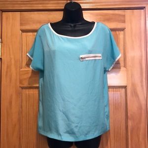 Calvin Klein Turquoise & White Zip Pocket Blouse